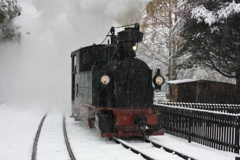 Winterdampf auf der Preßnitztalbahn mit I K Nr. 54 - allerdings sollten es eigentlich HerbstDampf-Fahrten sein.