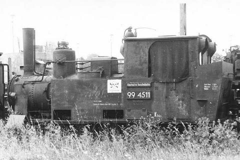 Diese Aufnahme von 1965 im Raw Görlitz ist das letzte bekannte Foto von der alten 99 4511. Zeitgleich entstand die neue 99 4511.