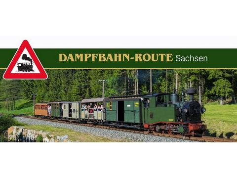 Logo und Ausschnitt der Titelseite der DAMPFBAHN-ROUTE Sachsen.