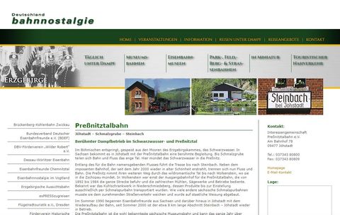 Screenshot eines Ausschnitts der Internetseite „bahnnostalgie-deutschland.de“.