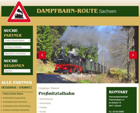 Screenshot eines Ausschnitts der Website „dampfbahn-route.de“.