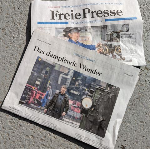 Ute und Martin auf den Bildern in der Ausgabe der „Freie Presse“ vom 18. Juni 2024, hier die Ausgabe aus Plauen, Vogtland.