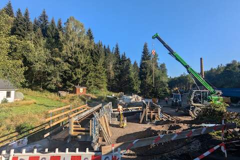 Blick vom Bahnhof Schlössel in Richtung Schmalzgrube über die Baustelle.