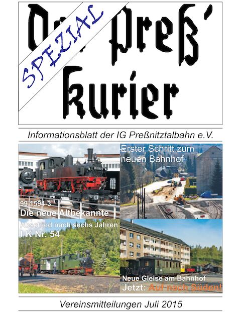 Die Collage des Titelbildes würdigt die Heimkehr der IV K 99 1594-3 als alte Bekannte auf der Preßnitztalbahn, zeigt eine Ansicht aus dem Bauablauf der ersten Neubaugleise am Bahnhof Jöhstadt und von deren Nutzung sowie von der I K Nr. 54, von der es nach sechs Jahren Einsatz durch die Preßnitztalbahn nun Abschied zu nehmen gilt.